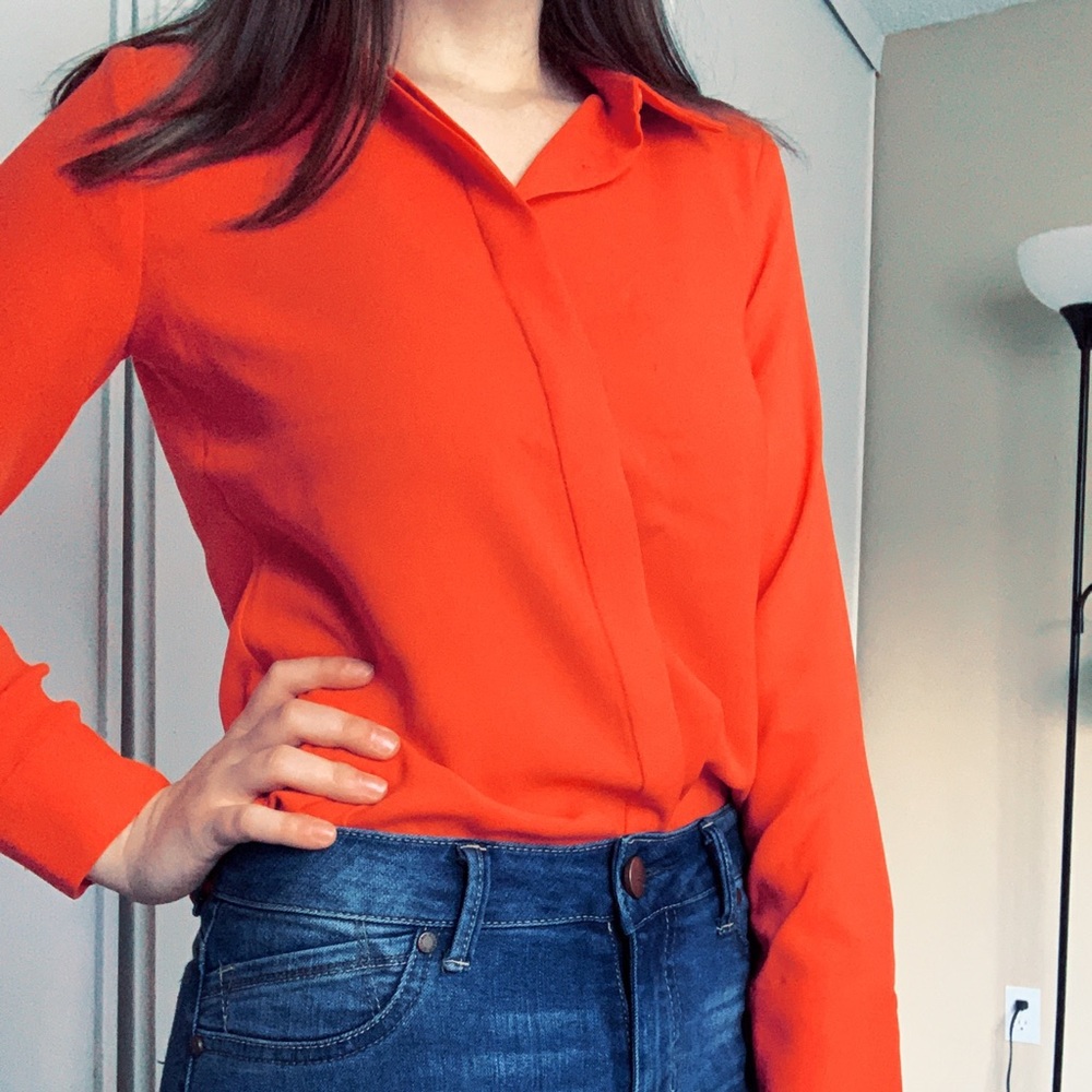 Brand New Topshop Orange Long-sleeve Blouse